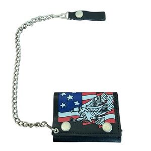Vintage Y2K Biker Black Trifold Chain Wallet Bald Eagle 00s Edgy Grunge